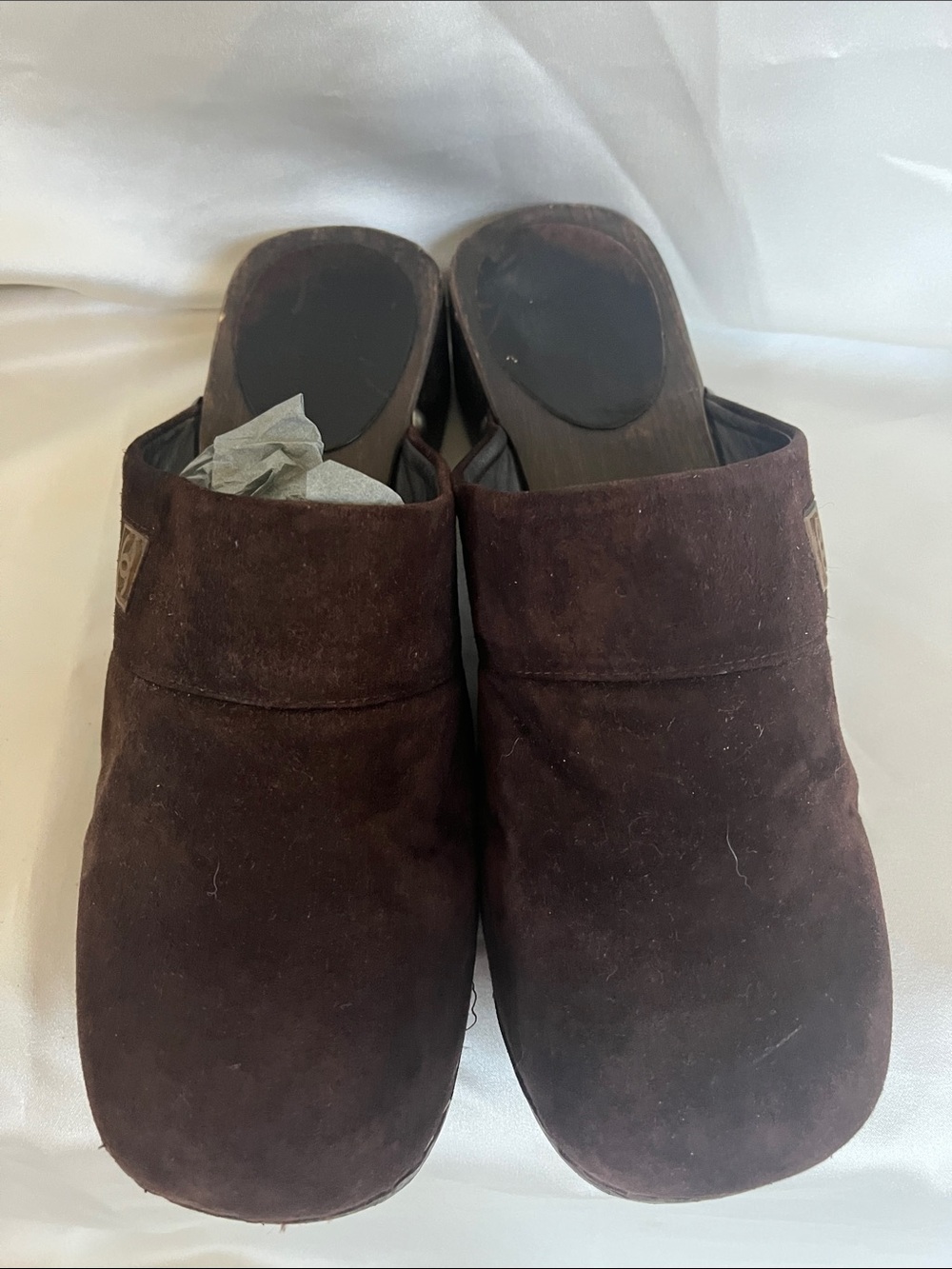 Chanel Brown Suede Clogs Size 38 - Picture 2 of 14